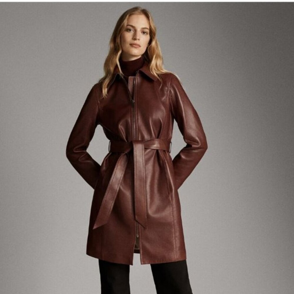 NWT Massimo Dutti Dark Brown Leather Jacket